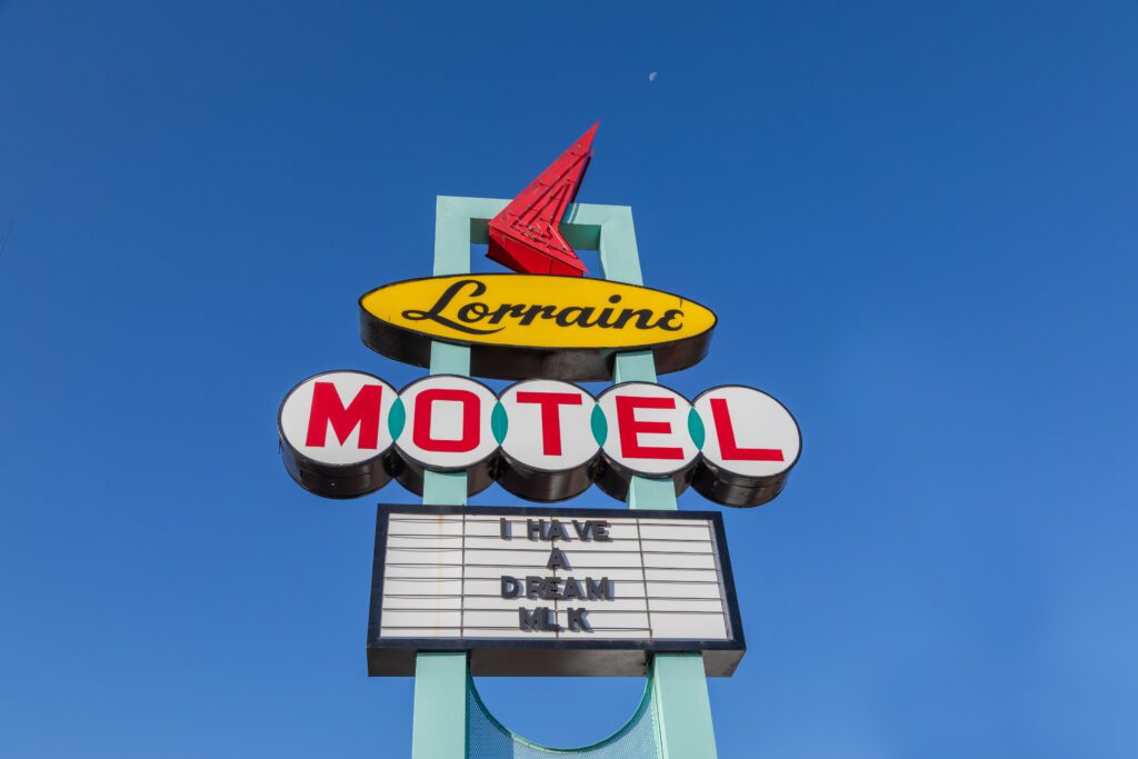 Lorraine Motel sign, Memphis, Tennessee, "I Have a Dream" quote