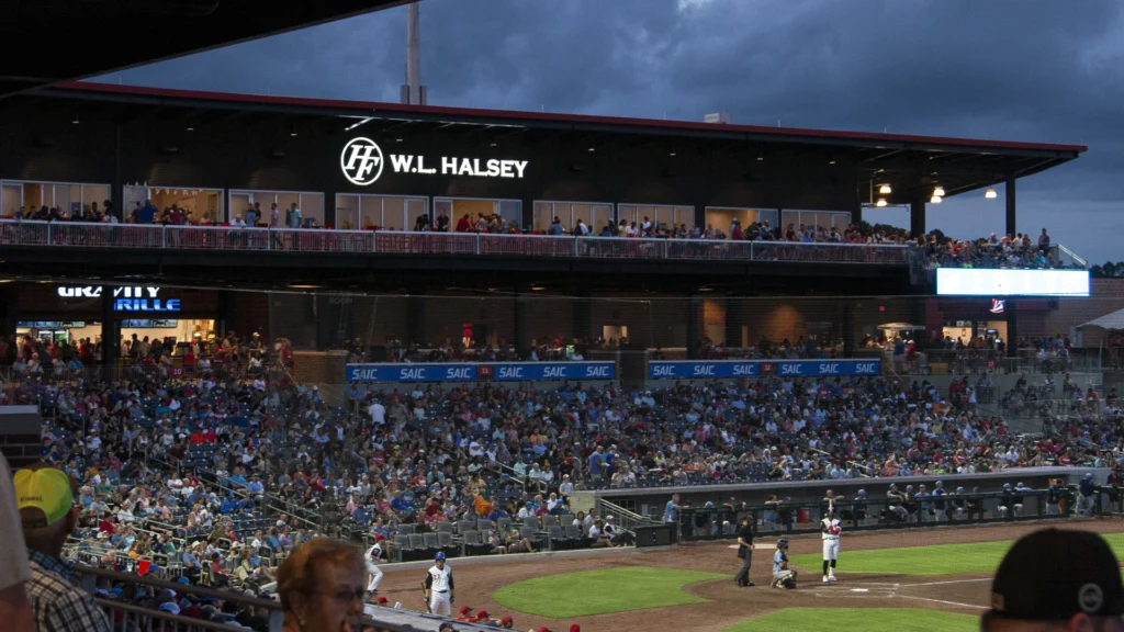 image of Toyota Field, home of the Rocket City Trash Pandas, in Madison, Alabama