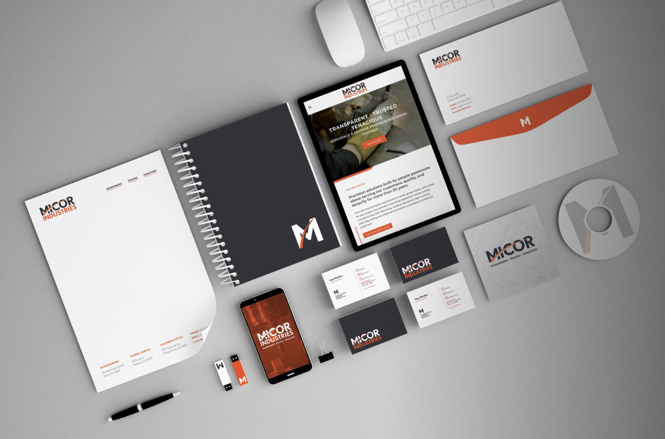 Collateral assets developed for MICOR Industries, developed by branding agency Red Sage Communications
