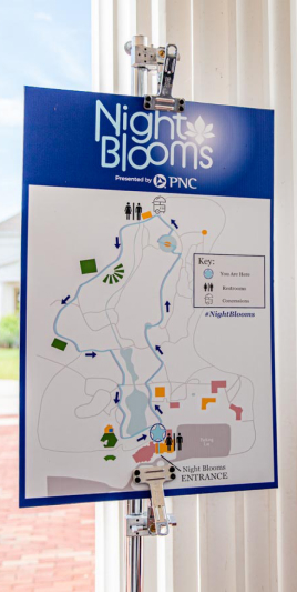 an on-site map and guide for visitors at Night Blooms, one of Huntsville Botanical Garden's major recent events