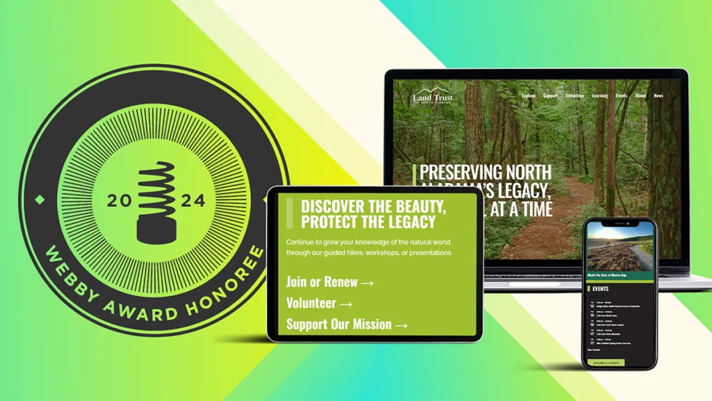 Graphic of Webby Honoree logo and award winning website