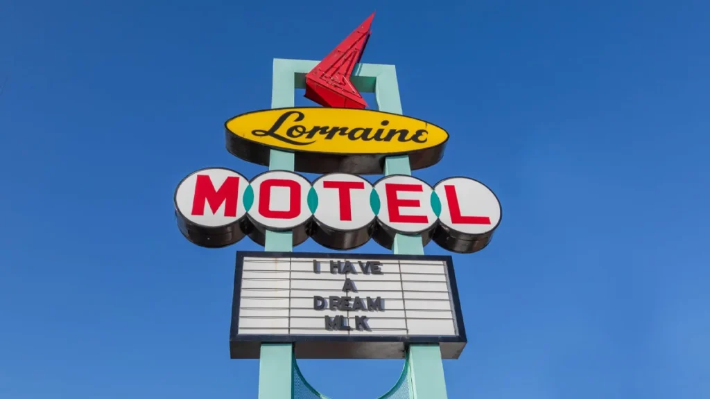 Lorraine Motel sign, Memphis, Tennessee, "I Have a Dream" quote